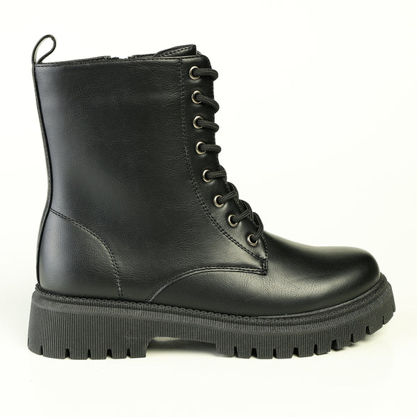 Madison Lace Up Combat Boots - Black